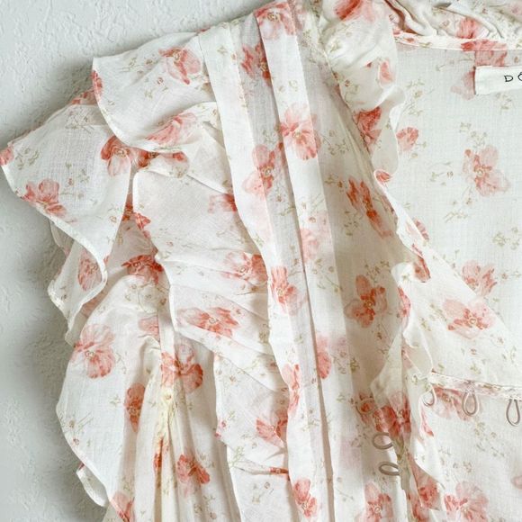 DOEN Carnation Dress Size Small White Poppy Pink Floral Maci Flutter Cotton - Picture 8 of 16